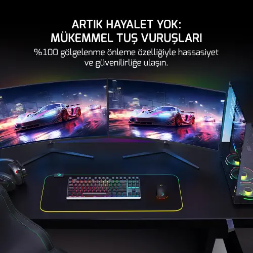 GamePower Eva 7 60M Mekanik Kablolu, 2.4Ghz, Bluetooth 3 Mod Red Switch Türkçe Q 88 Tuş RGB Gaming Klavye - 3 Yıl Garantili