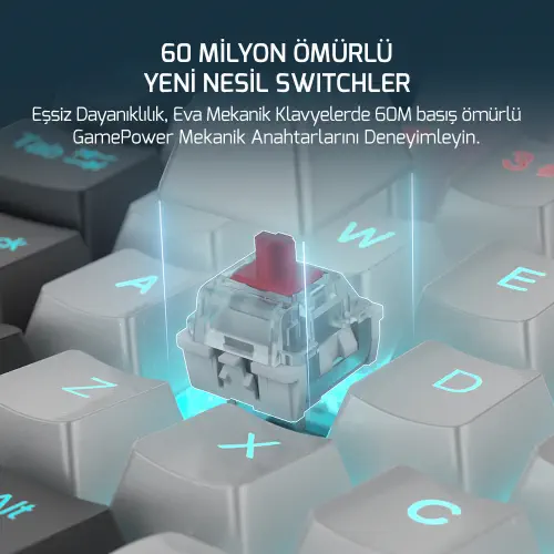 GamePower Eva 3 60M Mekanik Red Switch Türkçe Q 88 Tuş USB Gaming Klavye - 3 Yıl Garantili