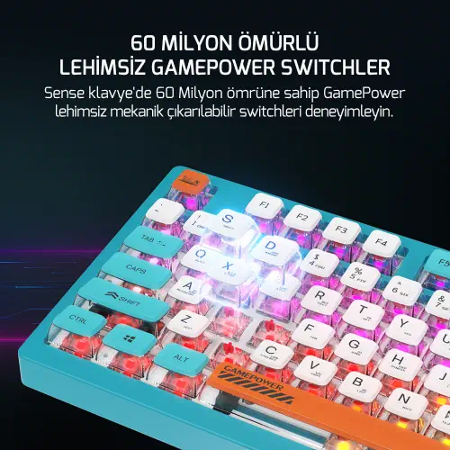 GamePower Sense RGB Wireless/Bluetooth/Kablolu Mekanik Red Switch Gaming Klavye