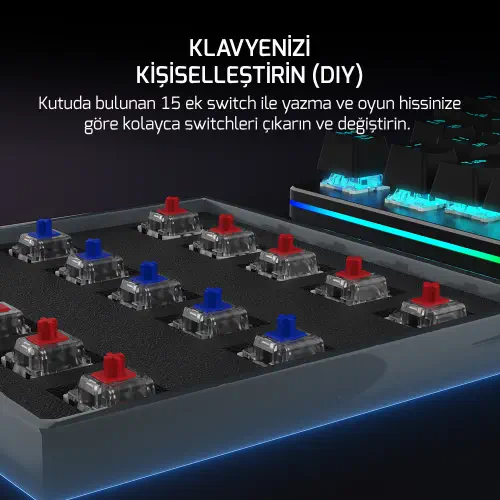 GamePower Calypso V2 RGB Optik Su ve Toza Dayanıklı Mekanik Blue Switch USB DIY Gaming Klavye