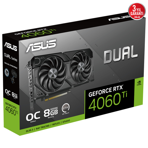 ASUS Dual GeForce RTX 4060 Ti EVO OC 8GB DUAL-RTX4060TI-O8G-EVO GDDR6 128Bit DX12 DLSS 3 Gaming (Oyuncu) Ekran Kartı