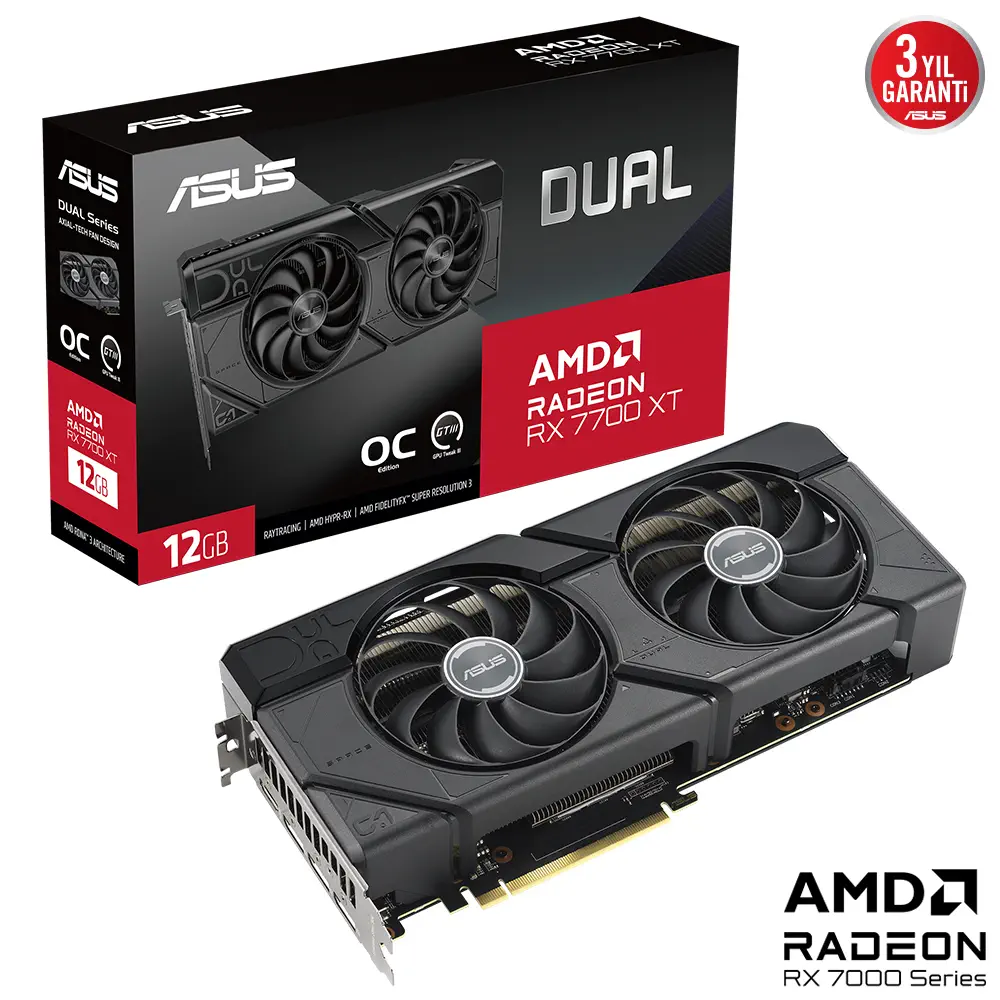 ASUS Dual Radeon RX 7700 XT OC DUAL-RX7700XT-O12G 12GB GDDR6 192Bit Gaming (Oyuncu) Ekran Kartı