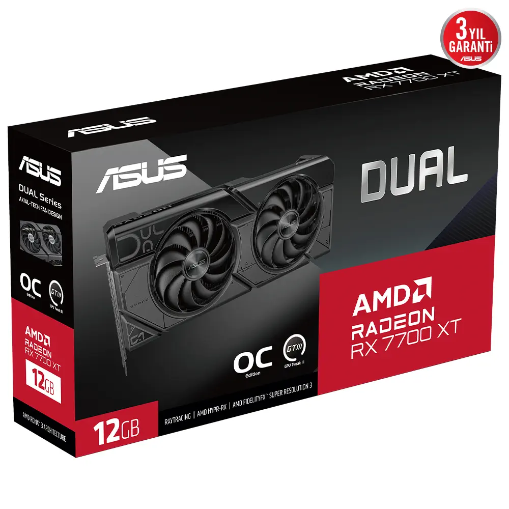 ASUS Dual Radeon RX 7700 XT OC DUAL-RX7700XT-O12G 12GB GDDR6 192Bit Gaming (Oyuncu) Ekran Kartı