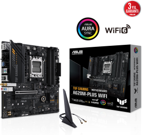ASUS TUF Gaming A620M-PLUS WIFI AMD A620 Soket AM5 DDR5 6400(OC)MHz mATX Anakart