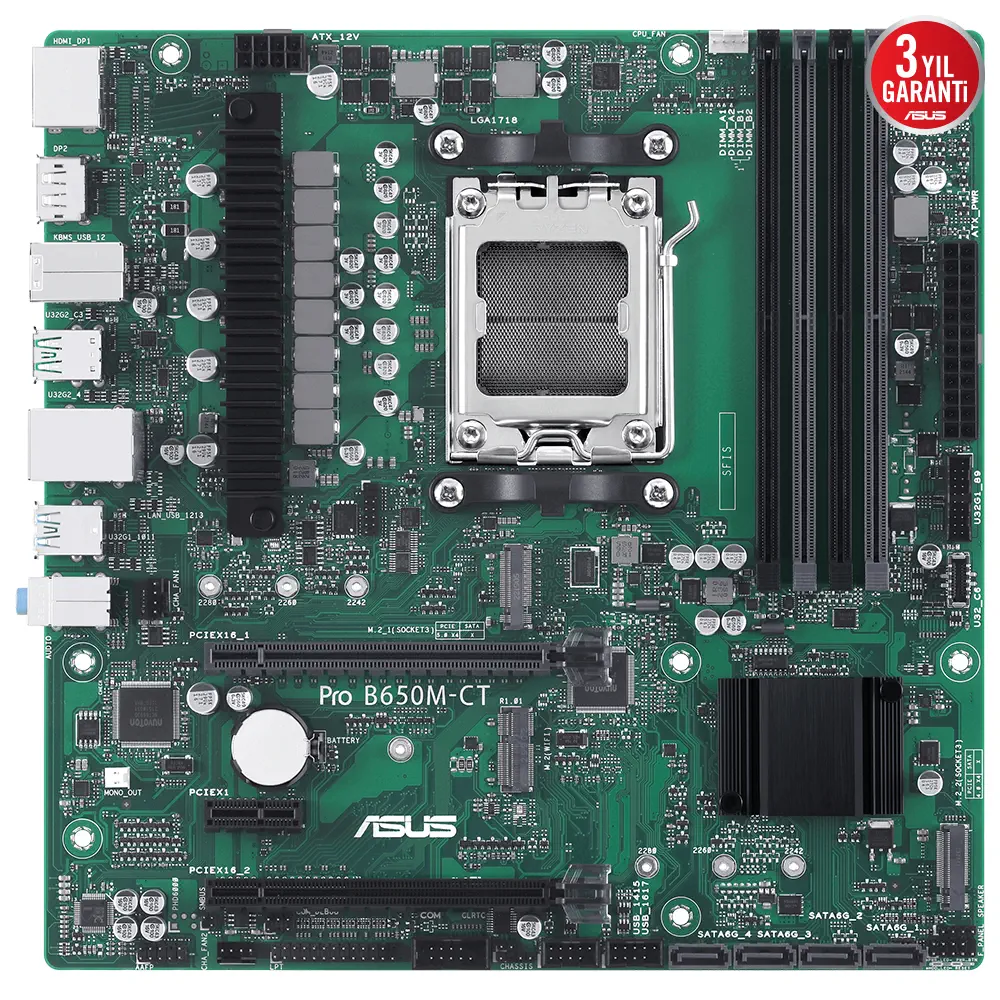 ASUS PRO B650M-CT-CSM DDR5 AMD B650 AM5 Soket DDR5 6400+(OC)MHz mATX Anakart