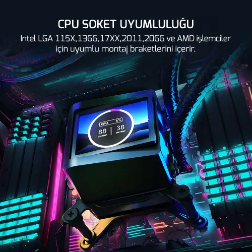 Gamepower Skadi Elite LCD 360 ARGB 360mm Sıvı İşlemci Soğutucu AM5 ve LGA1700 Uyumlu