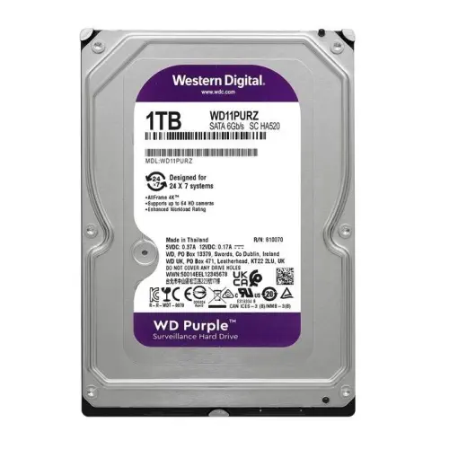 WD Purple WD11PURZ 1TB 3.5″ 5400RPM 64MB SATA 6GB/s 7x24 Güvenlik Diski
