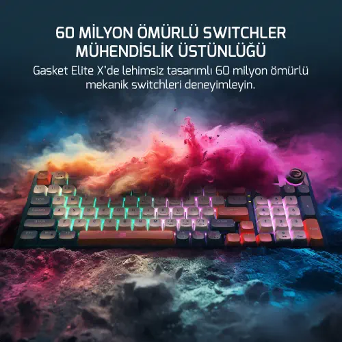 GamePower Gasket Elite X RGB Wireless/Bluetooth/Kablolu Mekanik Hot-Swap Yağlı Switch Gasket Gaming Klavye