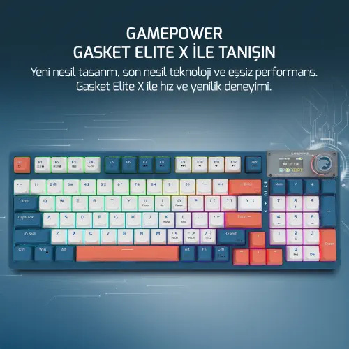 GamePower Gasket Elite X RGB Wireless/Bluetooth/Kablolu Mekanik Hot-Swap Yağlı Switch Gasket Gaming Klavye