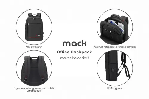 MACK MCC-006 15.6″ Office USB Girişli Notebook Sırt Çantası Siyah