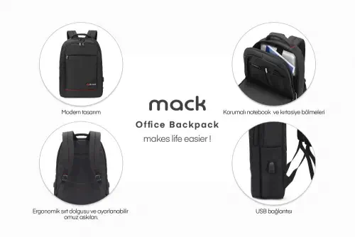 MACK MCC-007 17.3″ Office USB Girişli Notebook Sırt Çantası Siyah    