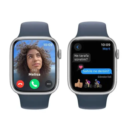 Apple Watch Series 9 GPS 45mm Gümüş Rengi Alüminyum Kasa ve Fırtına Mavisi Spor Kordon - S/M - MR9D3TU/A