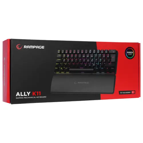 Rampage ALLY K11 Siyah Rainbow Q Bilek Destekli Blue Switch Mekanik Gaming (Oyuncu) Klavye