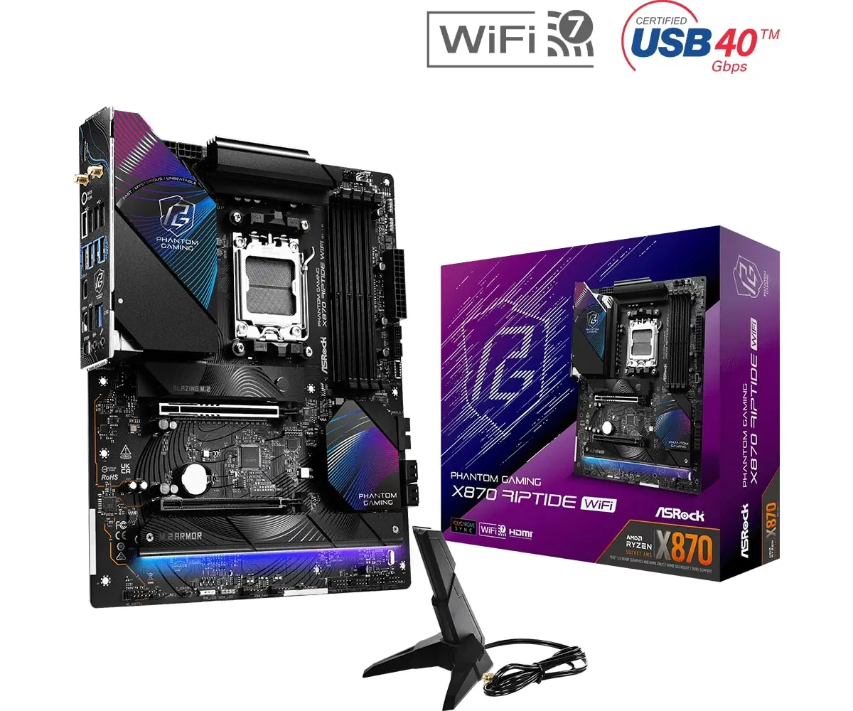 Asrock X870 Riptide WiFi AMD X870 Soket AM5 DDR5 8000+(OC)MHz ATX Gaming (Oyuncu) Anakart