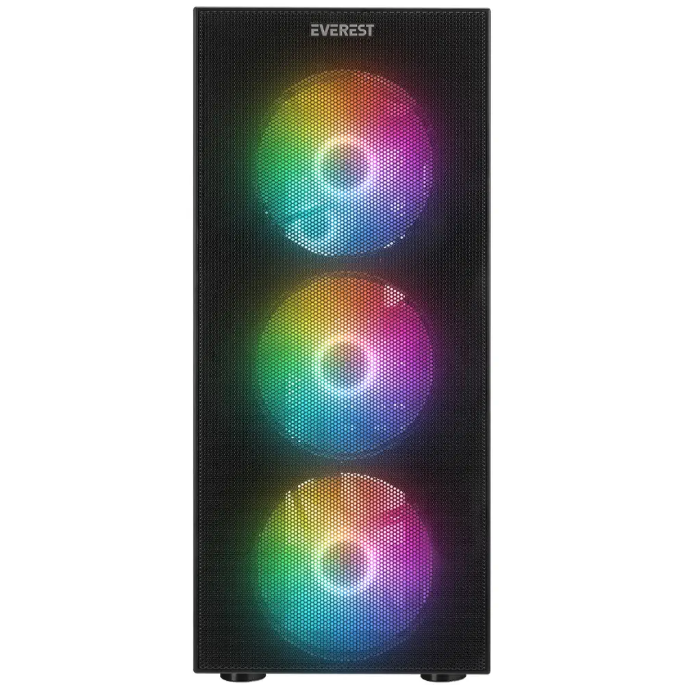 Everest Faced V1 Mesh Siyah Temperli Camlı 4x12cm Sabit Rainbow Fanlı ATX Mid-Tower Gaming (Oyuncu) Kasası