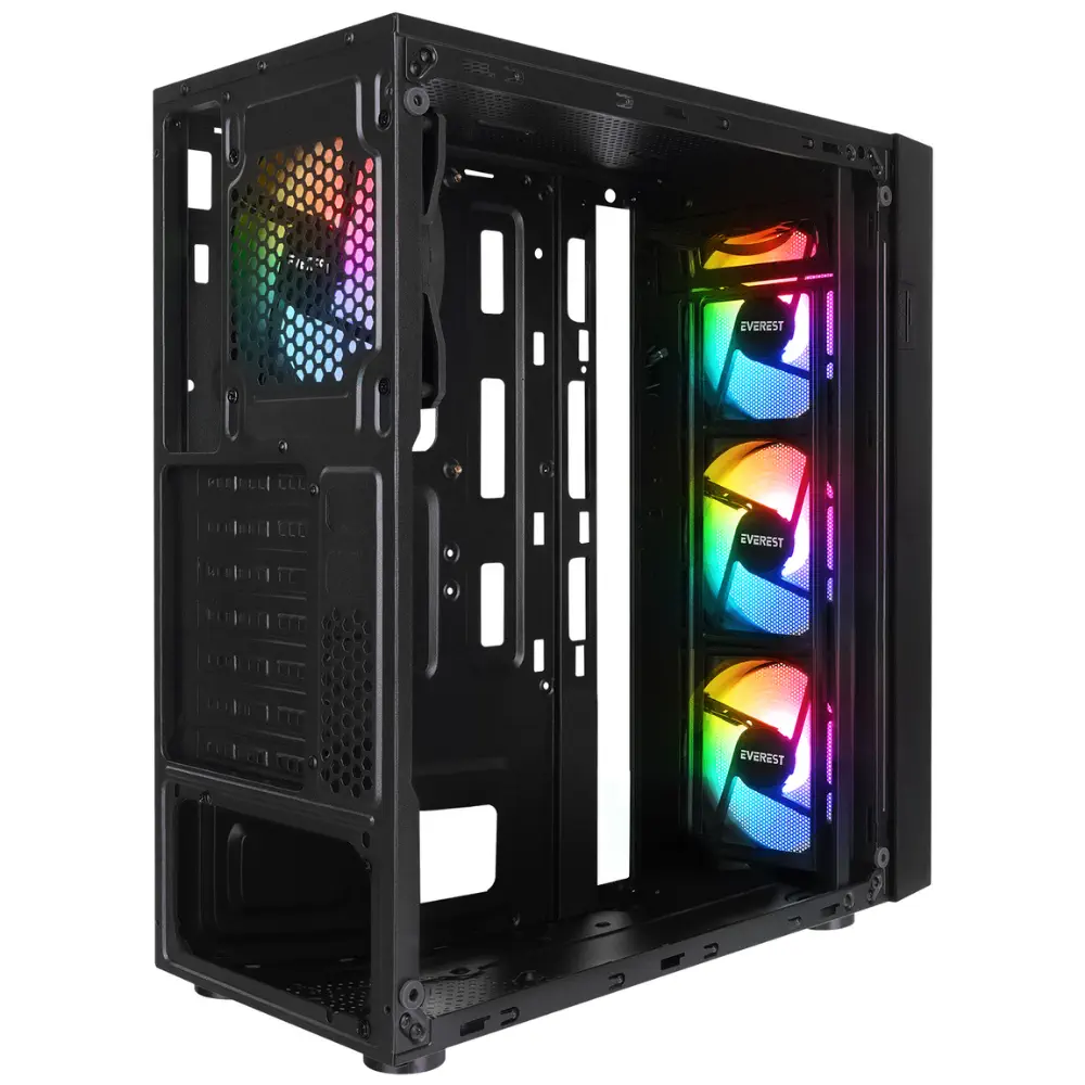 Everest Faced V1 Mesh Siyah Temperli Camlı 4x12cm Sabit Rainbow Fanlı ATX Mid-Tower Gaming (Oyuncu) Kasası