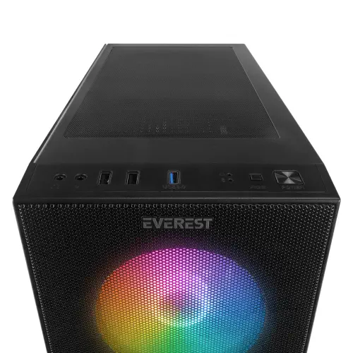 Everest Faced V1 Mesh Siyah Temperli Camlı 4x12cm Sabit Rainbow Fanlı ATX Mid-Tower Gaming (Oyuncu) Kasası