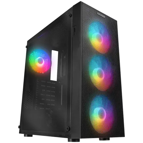 Everest Faced V1 Mesh Siyah Temperli Camlı 4x12cm Sabit Rainbow Fanlı ATX Mid-Tower Gaming (Oyuncu) Kasası