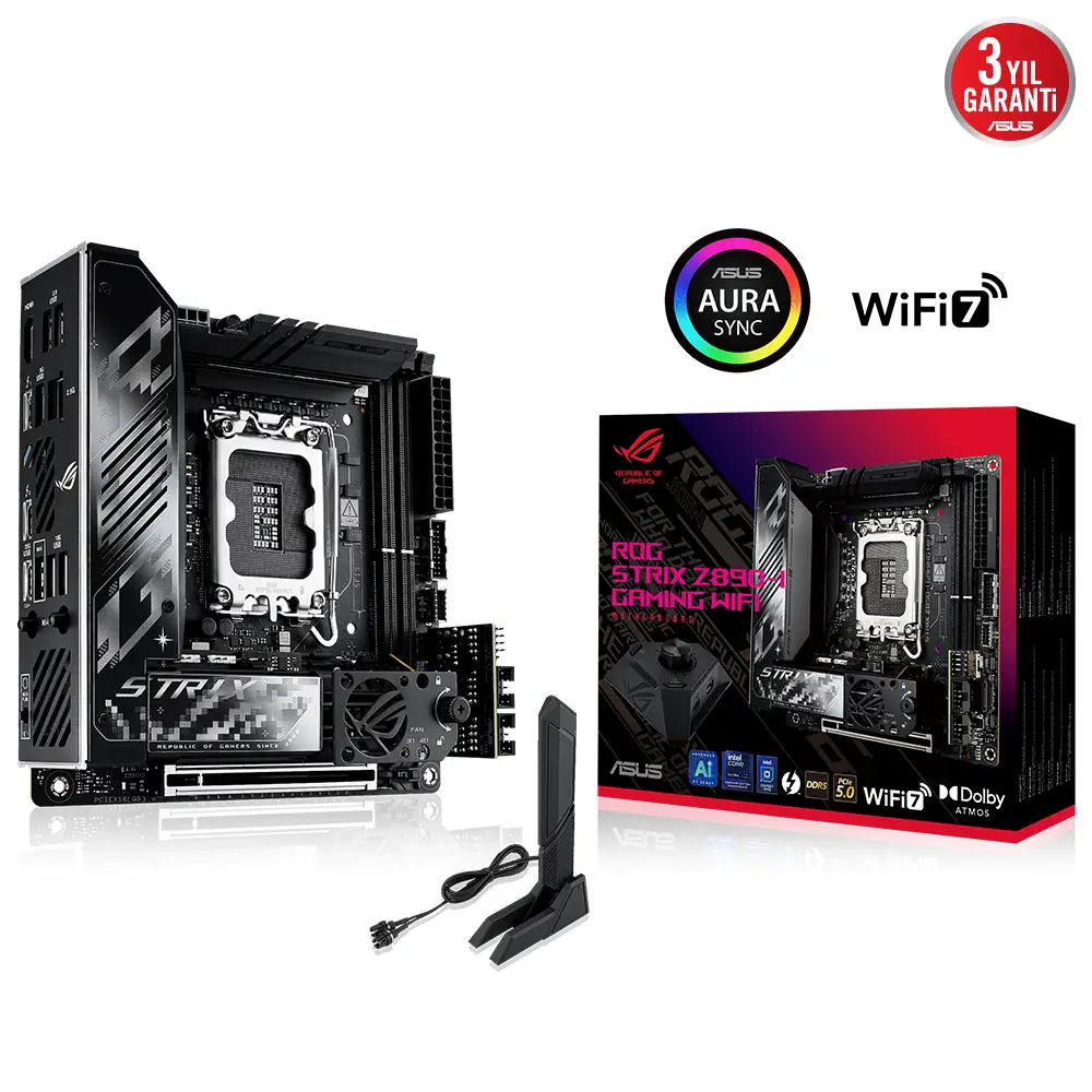 ASUS ROG STRIX Z890-I GAMING WIFI Intel LGA1851 Z890 DDR5 8800+MHz(OC) Mini ITX Gaming (Oyuncu) Anakart