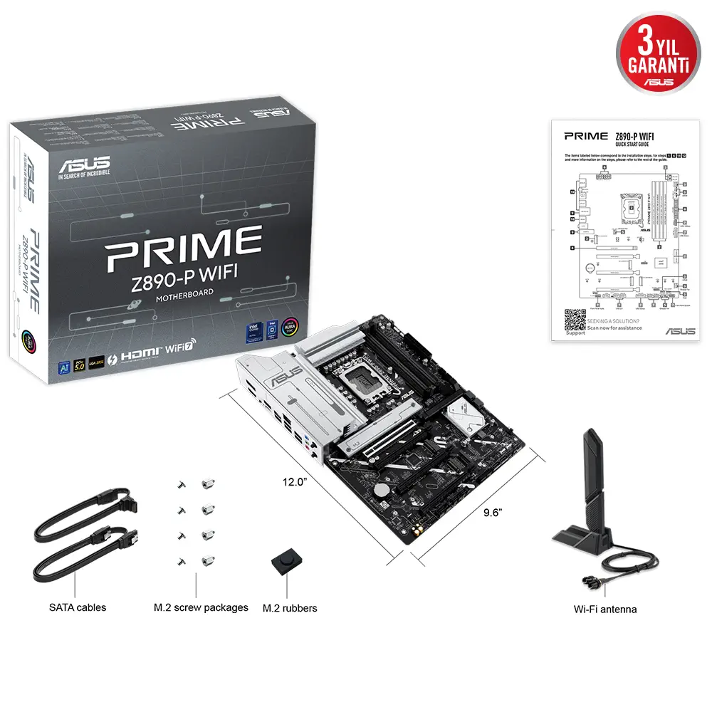 ASUS PRIME Z890-P WIFI Intel LGA1851 Z890 DDR5 8400+MHz(OC) ATX Gaming (Oyuncu) Anakart