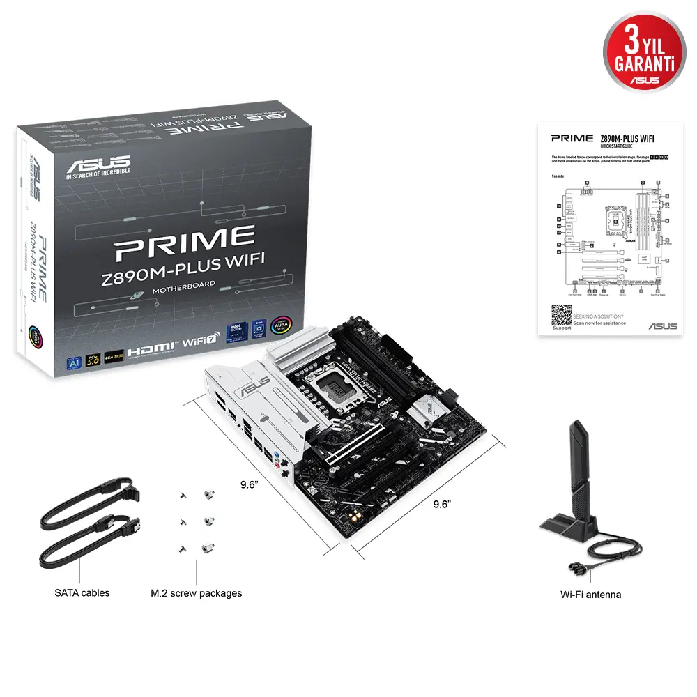 ASUS PRIME Z890M-PLUS WIFI Intel LGA1851 Z890 DDR5 8400+MHz(OC) ATX Gaming (Oyuncu) Anakart