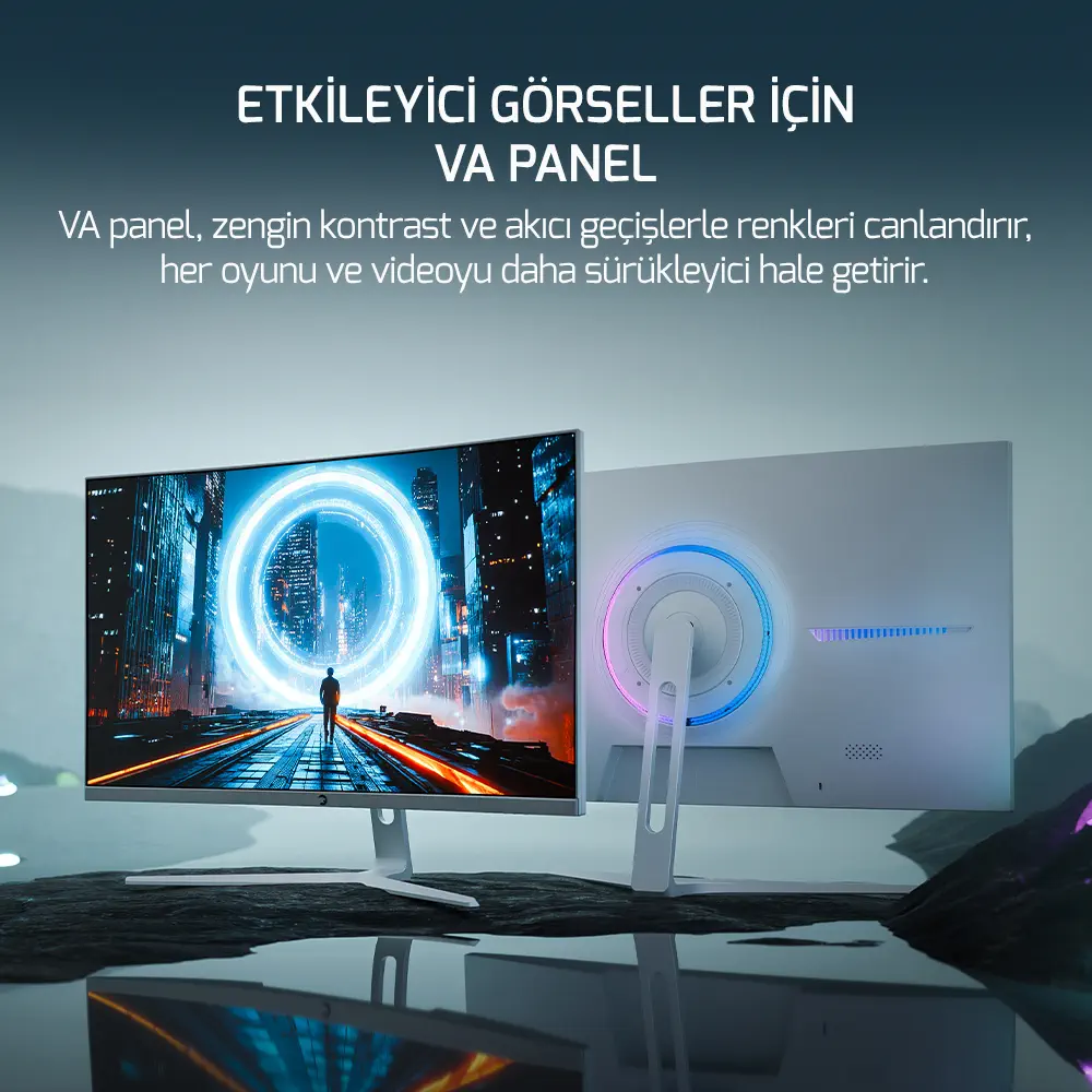 GamePower Vivid T50 27″ 1500R Curved RGB Beyaz 200Hz 0.5ms FHD 2x2W Speaker VA Gaming Monitör (Sıfır Ölü Piksel Garantili)