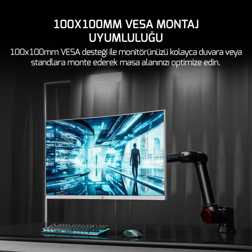 GamePower Vivid T50 27″ 1500R Curved RGB Beyaz 200Hz 0.5ms FHD 2x2W Speaker VA Gaming Monitör (Sıfır Ölü Piksel Garantili)