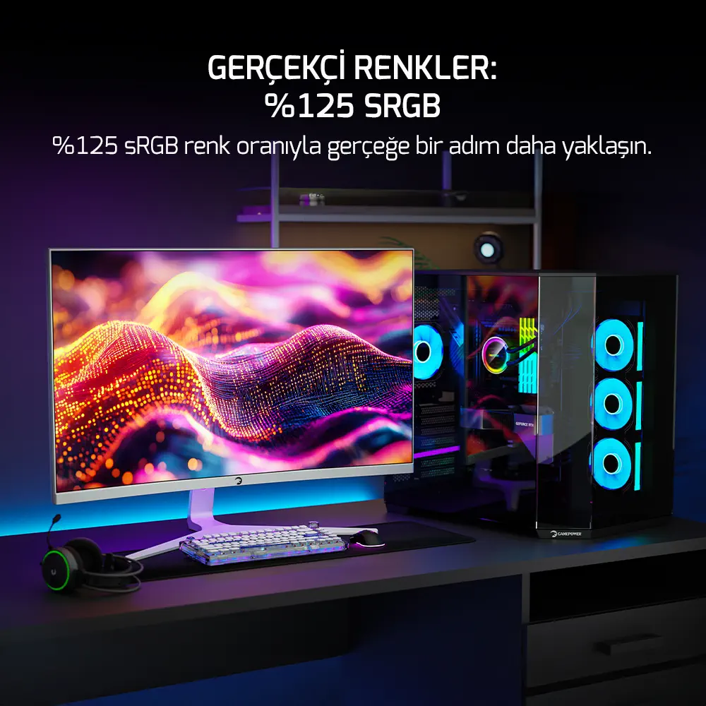 GamePower Vivid T50 27″ 1500R Curved RGB Beyaz 200Hz 0.5ms FHD 2x2W Speaker VA Gaming Monitör (Sıfır Ölü Piksel Garantili)