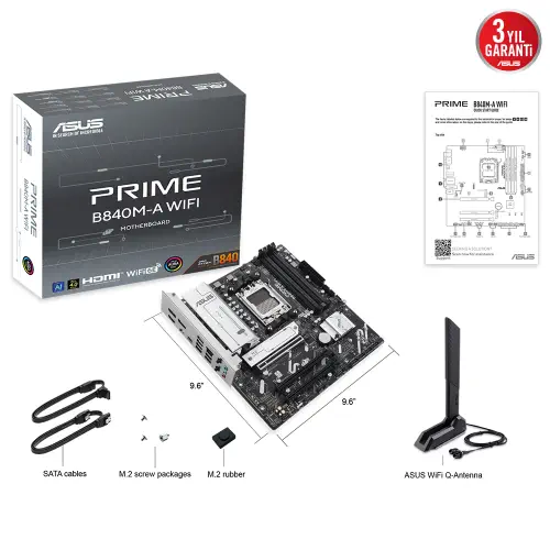 ASUS Prime B840M-A WIFI AMD B840 Soket AM5 DDR5 7600+(OC)MHz mATX Gaming (Oyuncu) Anakart