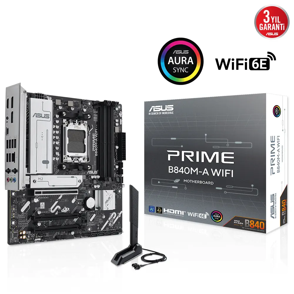 ASUS Prime B840M-A WIFI AMD B840 Soket AM5 DDR5 7600+(OC)MHz mATX Gaming (Oyuncu) Anakart