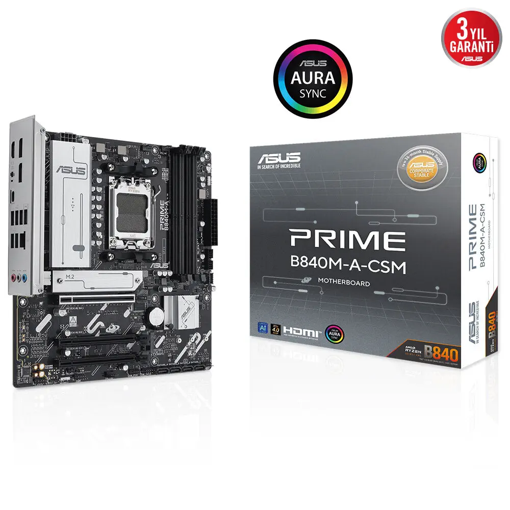 ASUS Prime B840M-A-CSM AMD B840 Soket AM5 DDR5 7600+(OC)MHz mATX Gaming (Oyuncu) Anakart