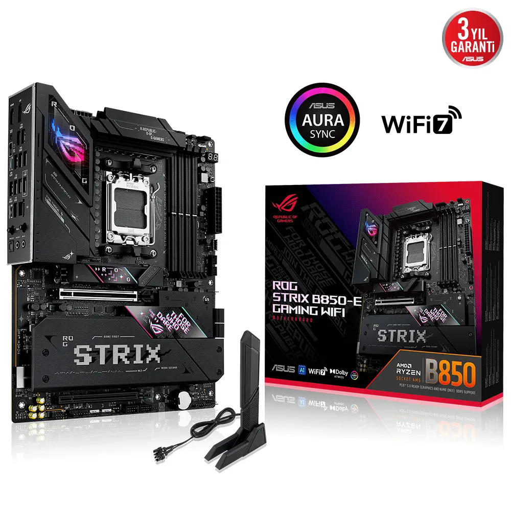 ASUS ROG STRIX B850-E Gaming Wifi AMD B850 Soket AM5 DDR5 8000+(OC)MHz ATX Gaming (Oyuncu) Anakart