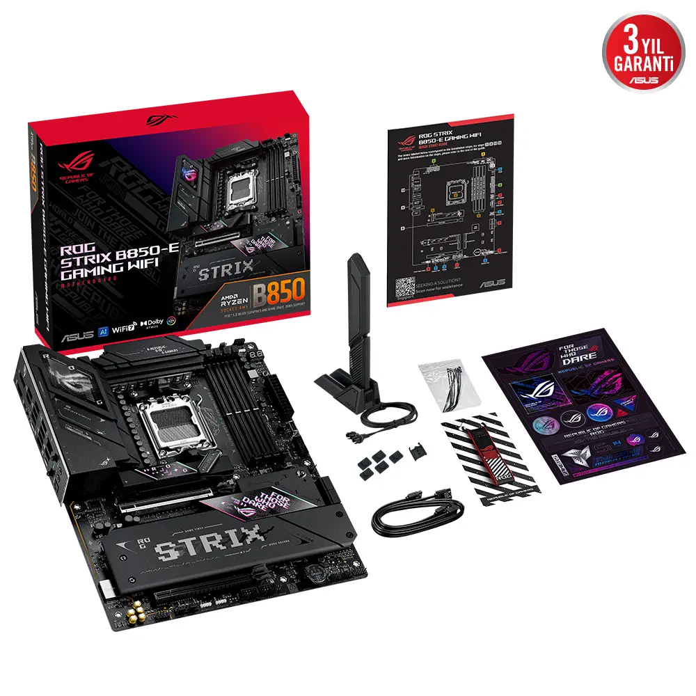 ASUS ROG STRIX B850-E Gaming Wifi AMD B850 Soket AM5 DDR5 8000+(OC)MHz ATX Gaming (Oyuncu) Anakart