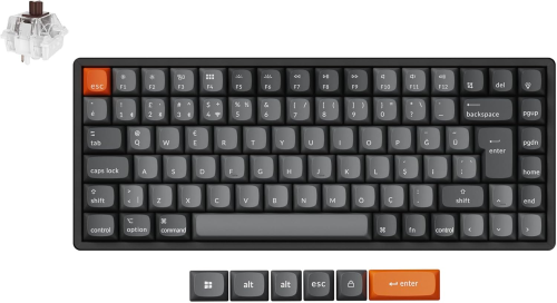 Keychron K2 Max %75 RGB Brown Switch Kablosuz Türkçe Mekanik Karbon Siyah Gaming (Oyuncu) Klavye - K2M-J3-TR