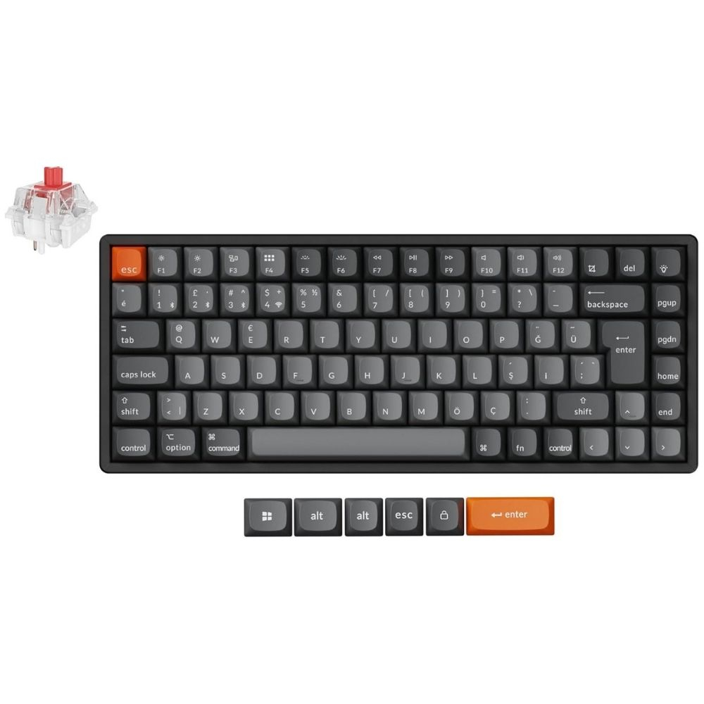 Keychron K2 Max %75 RGB Red Switch Kablosuz Türkçe Mekanik Karbon Siyah Gaming (Oyuncu) Klavye - K2M-J1-TR