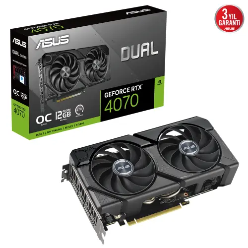 ASUS Dual GeForce RTX 4070 EVO OC Edition 12GB DUAL-RTX4070-O12GD6-EVO GDDR6 192Bit DX12 Gaming (Oyuncu) Ekran Kartı                        