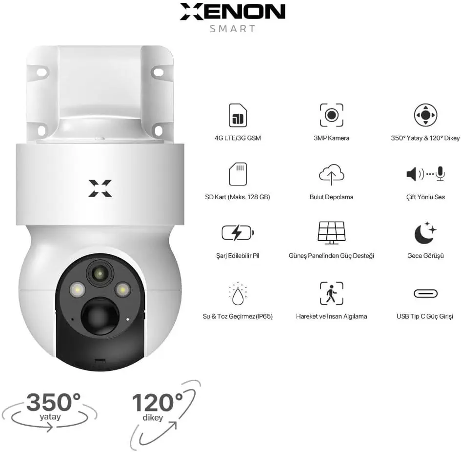 Xenon X7262 3 MP Güneş Enerjili Gece Görüşlü Wi-Fi Güvenlik Kamerası