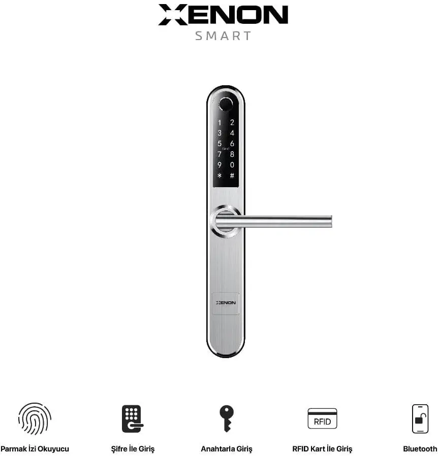 Xenon Smart X8057 Parmak İzi Dokunmatik Şifre Girişli Gümüş Akıllı Kapı Kilidi