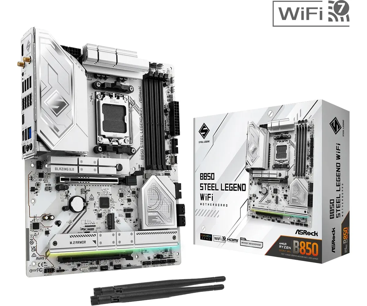 Asrock B850 Steel Legend WiFi AM5 DDR5 8000MHz+(OC) ATX Gaming (Oyuncu) Anakart