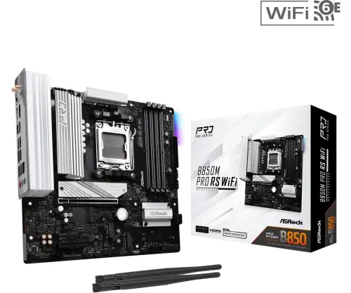 Asrock B850M Pro RS WiFi AM5 DDR5 8000MHz+(OC) mATX Gaming (Oyuncu) Anakart