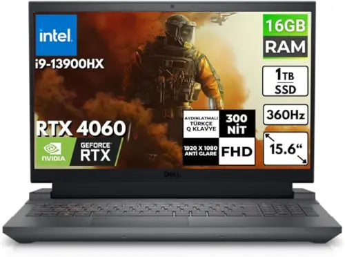 Dell G15 5530 G155530017U i9-13900HX 32 GB 2 TB SSD RTX4060 15.6″ Full HD Gaming Notebook