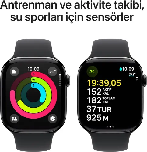 Apple Watch Series 10 GPS 42mm Siyah Alüminyum Kasa ve Siyah Spor Kordon Akıllı Saat M/L - MWWF3TU/A