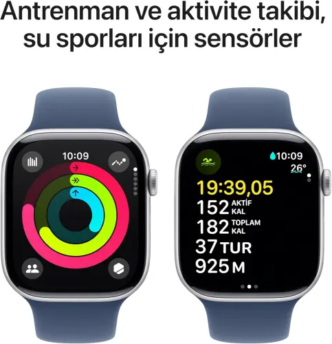 Apple Watch Series 10 GPS 42 mm Gümüş Rengi Alüminyum Kasa ve Kot Rengi Spor Kordon - S/M-MWWA3TU/A