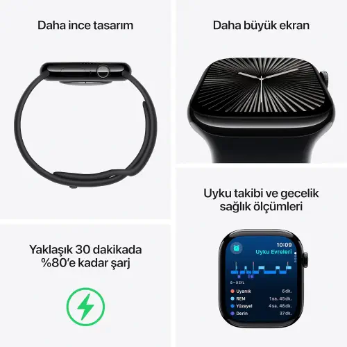 Apple Watch Series 10 GPS 42 mm Gümüş Rengi Alüminyum Kasa ve Kot Rengi Spor Kordon - S/M-MWWA3TU/A