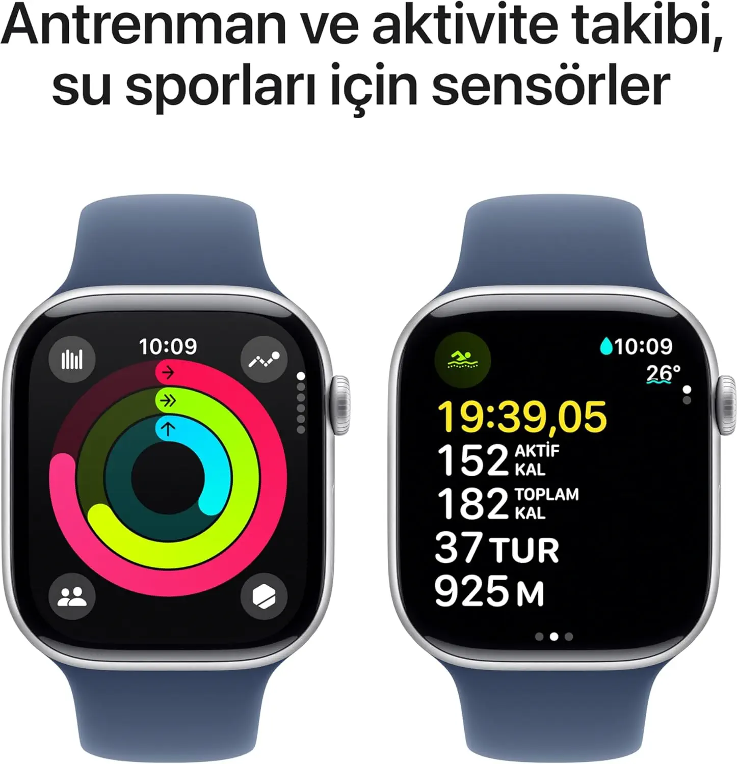 Apple Watch Series 10 GPS 46 mm Gümüş Rengi Alüminyum Kasa ve Kot Rengi Spor Kordon - M/L -MWWM3TU/A