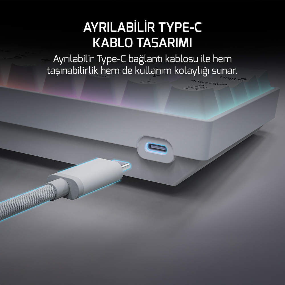 GamePower Lyra RGB 60M 62Tuş Beyaz Mekanik Kablolu Red Switch Klavye - 3 Yıl Garantili