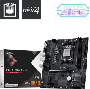 MSI PRO B840M-B DDR5 AMD B840 AM5 Soket DDR5 7200+(OC)MHz mATX Oyuncu (Gaming) Anakart