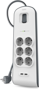 Belkin BSV604 2 Metre 6'lı Usb-A Akım Korumalı Priz Beyaz